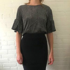 Sparkly Gray Ruffle Sleeve Top